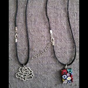 Brand New Set Of 2 Art Floral Necklaces Made In Italy -Needleminder & Rhinestone